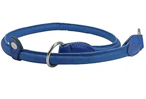 Round Genuine Rolled Leather Choke Dog Collar Blue (26