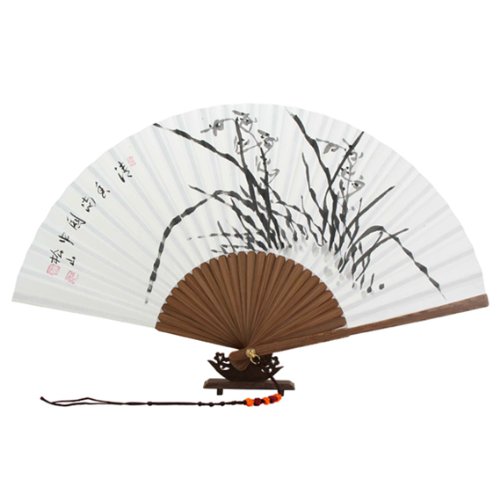 Ventaglio Decorativo Dipinto A Mano Con Inchiostro Cinese Nero Su Carta Di Gelso Con Motivi Orchidea Ventaglio Pieghevole In Bambù Arte Coreana