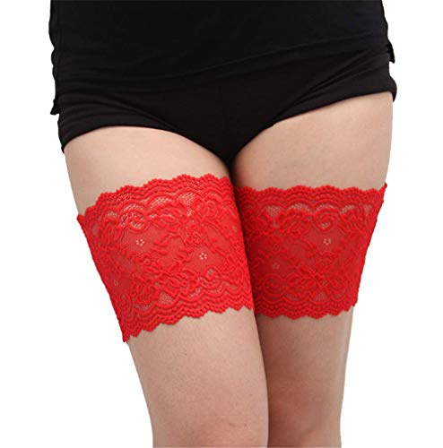 Preisvergleich Produktbild Authda Oberschenkel Band Lace Anti-reibungs-bänder Oberschenkel Damen Oberschenkelbänder Strumpfbend mit Silikon (E / 62-65CM, Rot)