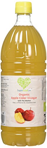 Raw Organic Apple Cider Vinegar with Mother 1000ml - Natural Flavour, Value for Money, Unfiltered, Unpasteurized, ACV, Vegan, Vegetarian Friendly - SuperfoodUK - Safe for Human and Animal Consumption