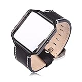 Fitbit Blaze Armband, OverDose Uhr Auto Frame + Luxus Leder Uhren Armband Handgelenk Bügel für Fitbit Blaze (Schwarz)