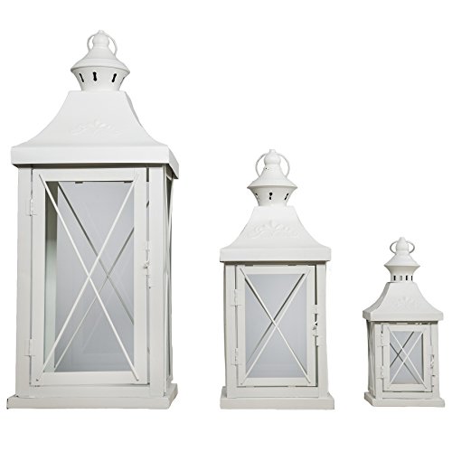 Laterne KOPENHAGEN weiß aus Metall gekreuzt mit Ornament Landhaus (40 cm)