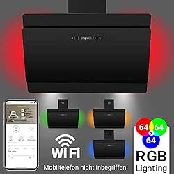 Hotte aspirante murale (80 cm, acier inoxydable, verre noir, extra silencieux, 608 m³/h, 4 marches, WIFI, éclairage LED RGBW, touches à détecteur TouchSelect) SOLO807SM - KKT KOLBE