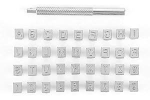 SHEENS Set di timbri per Numeri e Lettere da 36 Pezzi Set di punzonatrici in Pelle in Acciaio Legato per Borse da Giacca in Pelle Fai da Te Scarpe Portafoglio da Cintura(6 Mm)