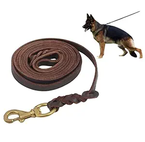 Woofy Genuine Leather Dog Leash 6 Foot Long 1/2 Inch Wide Dog Training Leash Lead Strong Durable Dog Slip Lead with Brass Hook Show Leash (Color Brown)