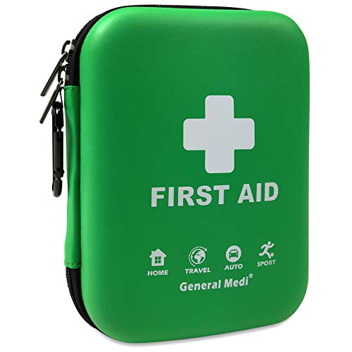 First Aid Kit - 170 Pieces Hard Case and Lightweight - Includes 2 x Eyewash,Instant Cold Pack,Emergency Blanket, CPR Face Mask for Travel, Home, Office, Vehicle, Camping, Workplace & Outdoor (Green)