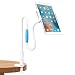 Produktbild MoKo Clamp Mount Tablet Ständer, 1M Verstellbar Gooseneck 360°Drehwirbel Handy Halter Ersatz für New iPad Air 3. Gen, iPad Mini 5. Gen, iPad Pro 10.5/9.7, iPhone X/8/8 Plus, Galaxy S10/S9, Weiß + Blau