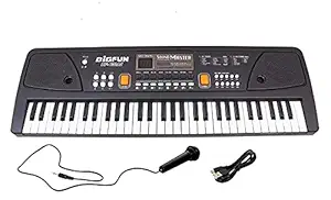 TOYMANIA Amazing Musical Electronic Big Fun Piano for Kids. | with 61 Keys and LED Display. | MIC & USB Supported. | Microphone & MP3 Play Function. | Electric Keyboard. (Black Color)