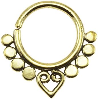 Brass Beads and Heart Design 18G Septum Ring - 7mm (0.3") Inner Hoop with Adjustable Opening - Street Habit Jewelry