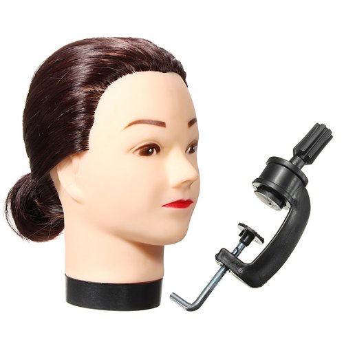 18" Hairdressing Salon Training Head Real 50% Human Long Brown Remy Hair Clamp
