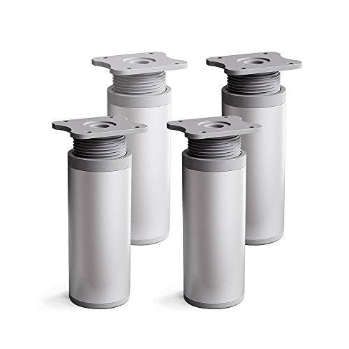 SossaiMFR1 Designer Furniture Feet Height Adjustable Set of 4 Round Profile Diameter 40 mm Colour: Aluminium Height: 120 mm (+20 mm) Wood Screws Included