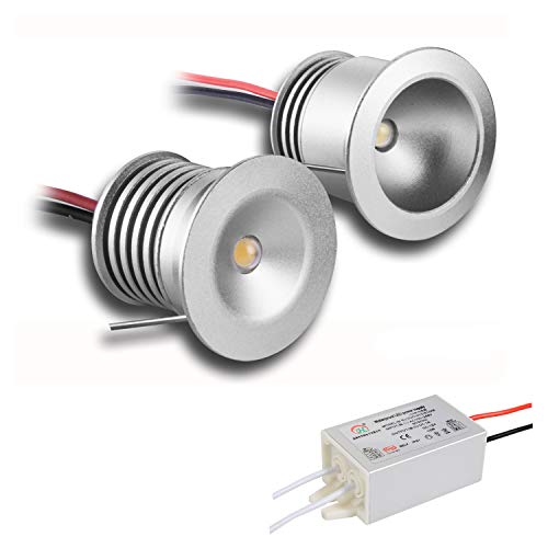 Paquete de 6 lámparas con mini bombillas LED, de KPSUN; 12V 1W, empotrables, posición downlight, color de LED impermeables (IP65) y certificación CE, RoHS, Warm White, 120°