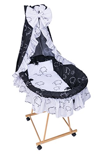 Preisvergleich Produktbild Amilian® 9tlg Textile Ausstattung für STUBENWAGEN Bollerwagen Himmel Matratze Baby Bettwäsche Schaf schwarz / weiß