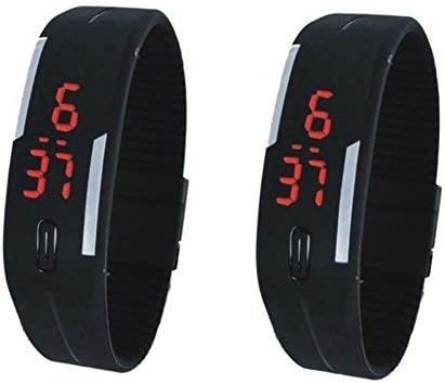 Combo Of 2 Silicone Black,Slim Digital Led Bracelet Band Watch For Boys & Girls