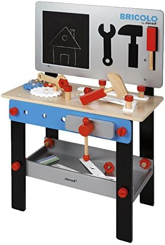 Janod Wooden Toy Workbench Accessories Tool/Aster 24 Pieces Magnetic Board, Multi-Colour