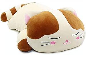 FUNTHY Coussin pour enfant Kawaii - Chat - Doudou - Coussin de positionnement latéral - Doux - En peluche - Cadeau - Décoration pour chambre d'enfant - 65 cm - Marron - 40 cm