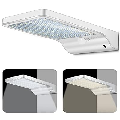 ECHTPower Lampes Solaires 48 LED avec Télécommande, ECHTPower Lampe Solaire Jardin Extérieur 7 Températures de Couleur Ajustables du Blanc Froid au Blanc Chaud, Lumière Mural Étanche à Détecteur de Mouvement