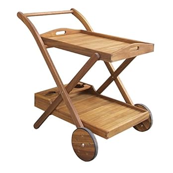 Benelando Teewagen Servierwagen Aus Akazienholz Mit Abnehmbarem Tablett