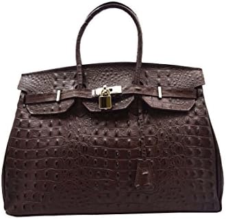 LEATHER BAG CROCODILE PRINT DARK BROWN 124