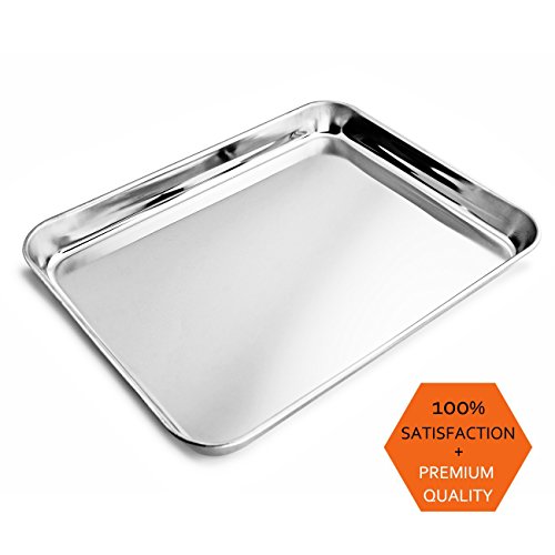 AckMond Tablett Edelstahl Backblech Kompakt Toaster Ofen Pfanne Tablett Ofengeschirr Professional, 20,3 x 25,4 x 2,5 cm, Heavy Duty & gesund, deep edge, Superior Spiegel Finish Spülmaschinenfest