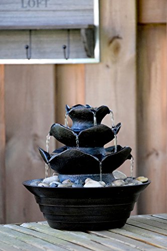 dobar 96410e Design Zimmerbrunnen aus Polyresin in Steinoptik mit Deko-Steinen, Wasserspiel mit Pumpe für innen, Kunststoff, schwarz, 22.2 x 22.2 x 20.6 cm - 7