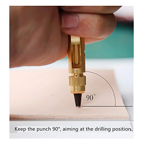 asentechuk® Holz Griff Automatische Schraube Locher Leder Gürtel Bohrmaschine Werkzeug mit 6 Lochpfeifen, Spitze - 3