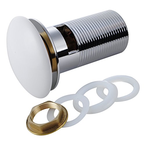 Runde Weiß Ablaufgarnitur POP UP Ventil Waschbecken Stöpsel für Waschbecken mit Überlauf, aus Hochwertige Keramik und Messing - 4