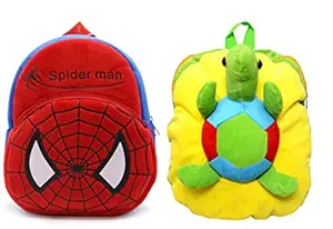 Blue Tree Kids School Bag Soft Plush Backpack Cartoon Bags Combo Mini Travel Bag for for Girls Boys Toddler Baby (Spiderman & Tortoise)