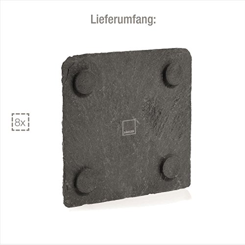 Sänger Schiefer Untersetzer Set 8 teilig 10x10cm Tisch Untersetzer Servierplatten | 4 Gummifüße zum Schutz Ihrer Oberflächen | Robustes Design mit edler Optik - 5