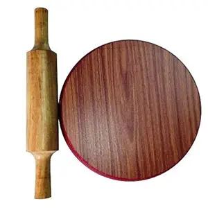 MAMTA CREATIONS Handcrafted Wooden Chakla-Belan, Wooden Polpat-Roti Roller, Rolling Pin, 9 Inch(22 Cms, Round) - Brown (Chakla-Belan)