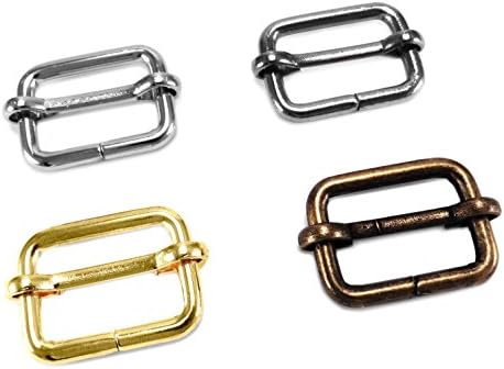 Metal Sliding bar Adjuster Buckles Tri-Glides Wire-Formed Roller Pin 20 mm Strap Adjuster Pack of 10 (Silver Nickel)