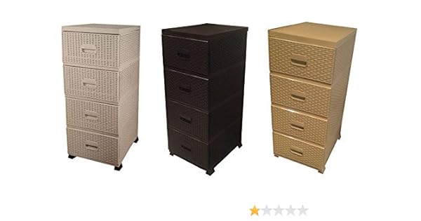 Homeware Needs Rattan Plastic 4 Draw Chest Drawers Storage Tower