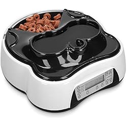 Navaris Distributeur Automatique de Nourriture - Mangeoire Programmable avec Station Bouteille Eau pour Chien et Chat - Gamelle avec 4 Compartiments