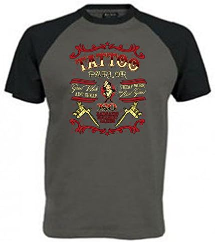 Hot rod 58 T Shirt Tattoo Parlour Tattooist Gun Kustom Rockabilly Skull Ink 134, X-Large, GREY WITH BLACK