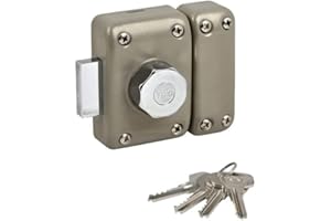 Yale Verrou de Porte Bouton/Cylindre - Ouverture à Bouton Intérieur, Clé extérieur - Cylindre diamètre 23 mm, Longueur 45 mm, 5 goupilles - YV25BT-45 - Protection Anti arrachement - 4 clés, Beige