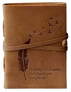 CAVALO - Be Unique Leather Diary Embossed With Leaf of Tree & a Quote Antique Handmade Personal Leather Bound Diary cum Notepad for Men and Women Plain Paper of 5?7 Inch Size 240 Pages Perfect for Travel Diary and Best Choice for Valentines Day Gift