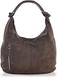  CNTMP Damen Schultertasche Leder, Hobo-Bag, Leder Handtasche Damen, Beuteltasche Wildleder, Leder-Tasche DIN-A4, 44x36x4cm (B x H x T), Farbe:Braun (Dunkelbraun)