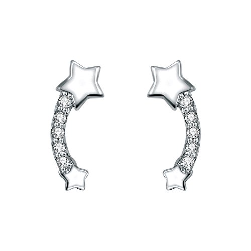 Sparkling Shooting Star Ear Climber Earrings Cubic Zirconia Stud Earrings Sterling Silver Ear Crawler Cuffs Earrings for Women and Girls