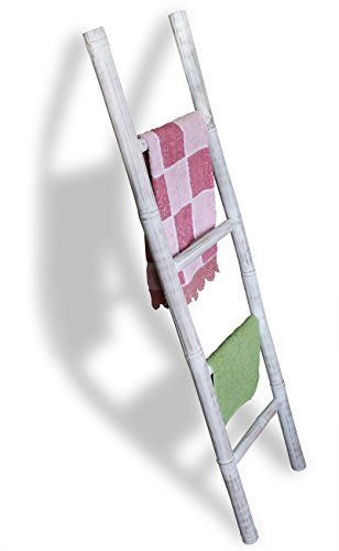LioLiving®, Handtuchhalter / Dekoleiter aus Bambus (weiss / white washed) – (150 x 41 cm) (#400040) - 2