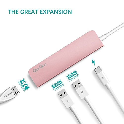 USB C Hub GN22B Multi-Ports Typ C Adapter mit 1 USB-C Ladeanchluss, 1 HDMI Port, 2 USB 3.0 Port s mit rasender Geschwindigkeit Aluminumgehäuse geeignet für Macbook 2015/2016 und Macbook Pro 2016 （Rosa Gold） - 6