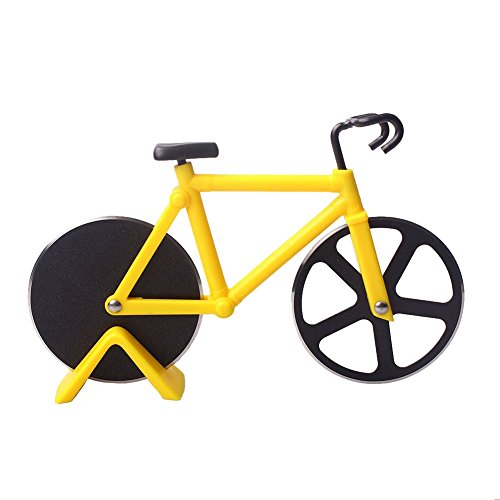 SSSC Edelstahl-Fahrrad-Pizza-Messer-kreativer Kuchen-Messer-Stück-Rad-Scherblock (YELLOW) - 2