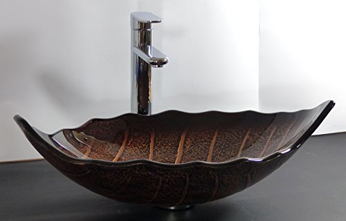 Preisvergleich Produktbild Aufsatz Glas Waschschale oval Blattform braun