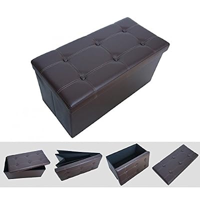 Todeco Pouf coffre de rangement pliable marron 76x38x38cm - Tabouret simili cuir élégant et confortable