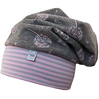 Beanie Mütze rosa grau mit Pusteblumen Babymütze Kindermütze