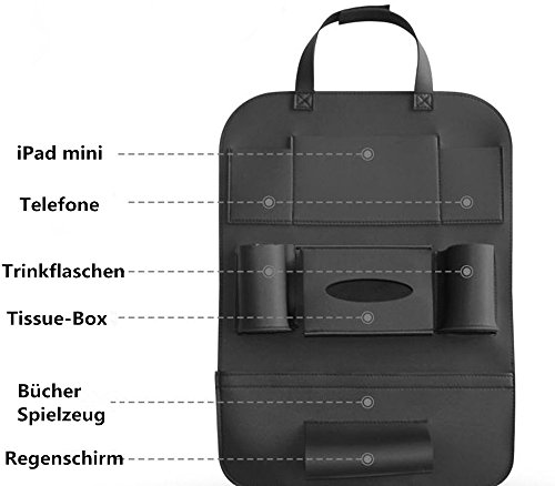 LCZ Rückenlehnenschutz,Autositze Organizer Hochwertigem PU Leder, Auto Rücksitz Organizer Kick-Matten-Schutz 7 abgetrennte Staufächer sorgen 60 X 42cm (schwarz) - 3