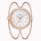 Goodtimes28 Modische Damen-Armbanduhr, ohne Zahlen, analoges rundes Zifferblatt, hohles dünnes Band Rose Golden + White