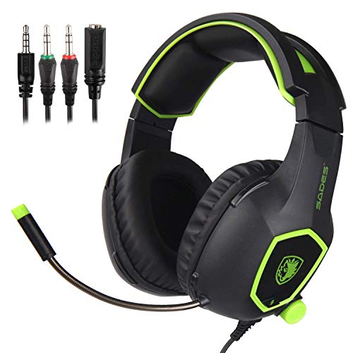 SADES SA818 - Auriculares para juegos con micrófono para PS4 / PS4 PRO / Xbox One / Xbox One S / Laptop / Mac / Tablet / iPhone / iPad / iPod, Color Negro y Verde
