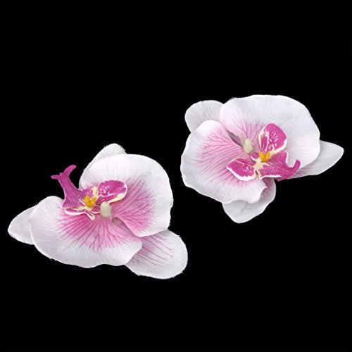 Generic 20x Kunstblumen Orchidee Blumen Köpfe , Schmetterlingsorchidee Blüten Blumenköpfe Hochzeit Dekoration – Weiß mit Lila, 9cm - 4