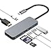 Produktbild USB C Hub 7 in 1 Aluminium Adapter mit USB-C Port (Pass-Through Aufladen), (Datenübertragung), 4K HDMI Anschluss, SD/Micro SD Kartenleser und USB 3.0 Port für MacBook Pro 2016/2017, neues MacBook, Chromebook,Sumsung S8, Huawei Mate 10 und mehr Type-C Geräte