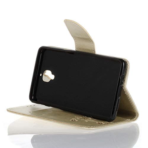 OnePlus 3 / OnePlus 3T Hülle,Cozy Hut ® Schmetterling Series Book Type Slim Fit Soft Silikon Magnetverschluss Schutzhülle PU Leder Hülle Flip Wallet Case Kunst leder Tasche Cover mit Standfunktion und Kartenfächer für OnePlus 3 / OnePlus 3T – golden - 4